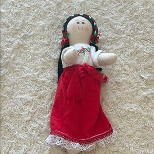 Mexican Handmade Doll‎ with Red Dress and Black Hair